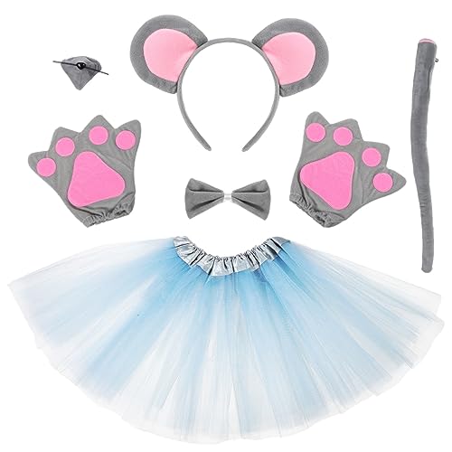Healvian 1Satz Kostümzubehör Set Für Mäuse Teiliges Mäuse Cosplay Kit Mit Haarreifen Nase Fliege Handschuhen Grauem Tüllrock Für Halloween Karneval von Healvian