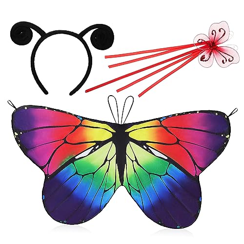 Healvian 1Satz Schmetterlingsflügel Für Halloween Umhang Mit Stirnband Tanzflügeln Vielseitiges Kostüm Für Cosplay Karneval Kindergeburtstagsfeiern von Healvian