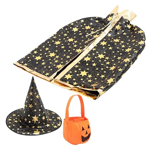 Healvian 1Satz Teiliges Halloween Kostümset Für Kreatives Kürbiskostüm Mit Schwarzem Umhang Passender Kürbisschultüte Für Halloween Partys Cosplay Aktivitäten von Healvian
