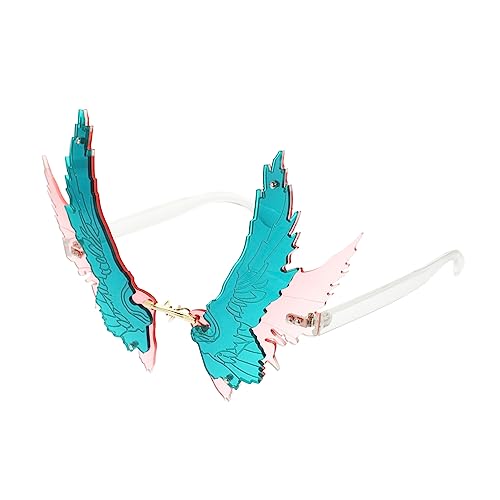 Healvian 1paar Flügel-sonnenbrillen Rimless Unregelmäßige Shades Für Und Party-accessoires Und Fotorequisiten Für Festliche Anlässe Transparentes Design Mit Grünen Und Pinken von Healvian