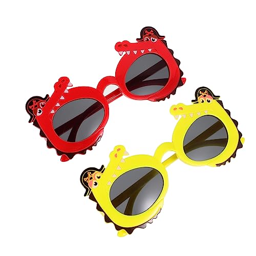 Healvian 2 Paare Kreative Sonnenbrillen Cartoon Krokodilform Rot Gelb Lustige Partybrille Bruchsicher Vielseitig für Kostüme Fotos Festivals und Strandpartys Geeignet von Healvian