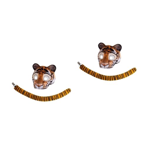 Healvian 2 Sätze Halloween Tiger Kostüm Set Realistische Tiermaske Atmungsaktivem mit Elastischem Band und Passendem Tiger Unisex Party Performance Maske für Fasching Karneval und Cosplay von Healvian