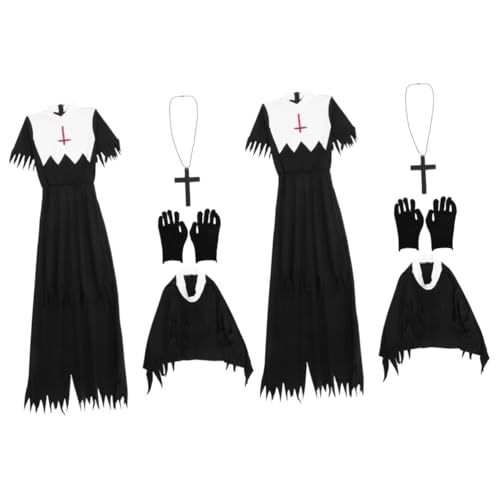 Healvian 2 Sätze Halloween Zombie Kostüm für Frauen Cosplay Accessoires mit Schleier Handschuhen und Halskette für Partys und Festivals Schwarz von Healvian
