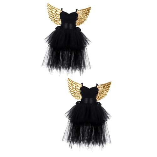 Healvian 2 Sätze Maschenkleid Flügel für Mädchen Tutu-Rock aus Mesh für Mädchen Flügel Halloween Feenprinzessin Mesh-Tutu Schwarz von Healvian