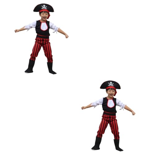 Healvian 2 Sätze Piratenleistung Kostüme Kleidung Halloween Piratenkostüm Piraten-cosplay-outfit Piraten-cosplay-kostüm von Healvian