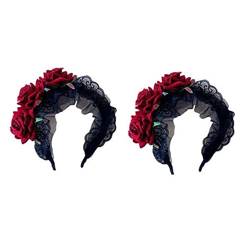 Healvian 2 Stck. Breites Rotes Rosen Haarband mit Schwarzer Spitze Damen Stirnband für Party Hochzeit Festival und Karneval Leichtes Formstabiles Accessoire für Erwachsene Healvian 2 Stck. Breites Rotes Rosen Haarband mit Schwarzer Spitze Damen Stirnband für Party Hochzeit Festival und Karneval Leichtes Formstabiles Accessoire für Erwachsene von Healvian