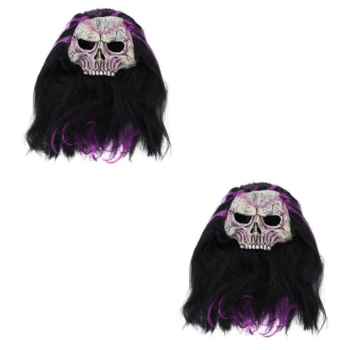Healvian 2 Stck. Halloween Maske Skelett mit Haaren Gruseliges Party Accessoire Realistische Details Bequemes Material für Halloween Kostüm und Fotoshooting von Healvian