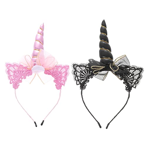 Healvian 2 Stück Einhorn Haarreife für Süßes Design für Partys Cosplay und Feste als Haarschmuck für Mädchen Schwarz und Rosa von Healvian