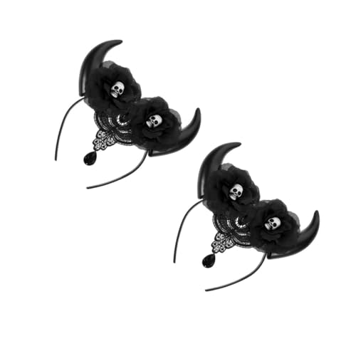 Healvian 2 Stück Halloween Haarreif mit Schädel und Teufelshörnern Verstellbares Elastisches Stirnband für Damen Leichtes Party Cosplay Accessoire für Halloween Kostüm und Makeup Events von Healvian