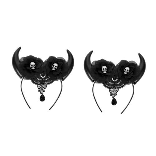 Healvian 2 Stück Halloween Stirnband Damen Schädel Teufelshörner Kopfschmuck Verstellbar Leicht Für Kostüm Makeup Party Festliche Events von Healvian