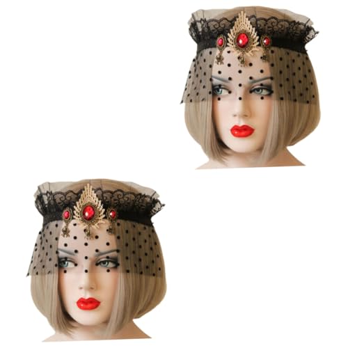 Healvian 2 Stück Kronenschleier Maske Halloween-Stirnbänder Halloween-Spitzen-Stirnband Cosplay-Stirnband -Kostüm von Healvian
