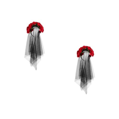 Healvian 2 Stück Rotes Rosenblüten Haarband aus Schwarzem Gazestoff Langlebiger Haarschmuck für Halloween und Partyfest Einzigartiges Design Leicht und Komfortabel für Frauen und Mädchen von Healvian