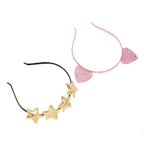 Healvian 2 Stück Teiliges Erwachsene Stirnbänder mit Katzenohren und Gelben Sternen Glänzende Glitzer cosplay haarbänder für Karneval Party Bequemes und Langlebiges Accessoire für Fotos von Healvian