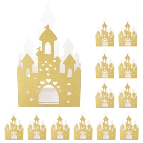 Healvian 20 Stück Prinzessinnen-Schloss-Boxen Goldenes Schloss Süßigkeitenbehälter Glitzernde Geschenkboxen Glitzernde Burg-Mittelstücke Für Babypartys Hochzeiten Partyzubehör von Healvian