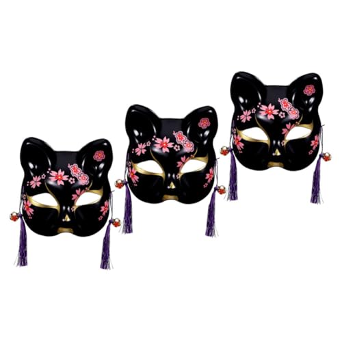 Healvian 2Stücke Handgefertigte Japanische Fuchsmaske Halbe Gesichtsmaske im Traditionellen Stil für Halloween Cosplay Bühnenrequisiten und Kostümpartys Bemalt von Healvian