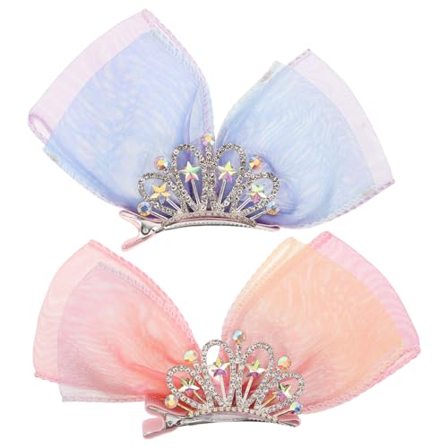 Healvian 2er Set Geburtstag Mädchen Haarclip: Prinzessin Krone mit Schleife aus Tüll und funkelnden Strasssteinen – Party Haarschmuck für Kinder von Healvian