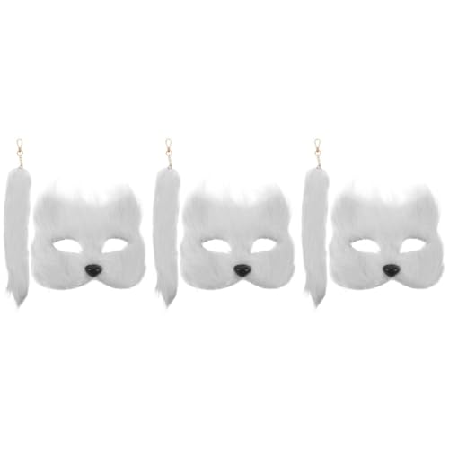 Healvian 3 Sätze Fuchs Cosplay Set Weißes Tierkostüm mit Maske und für Halloween und Kostümpartys Lustige Requisiten für Karneval und Festivals Teile von Healvian
