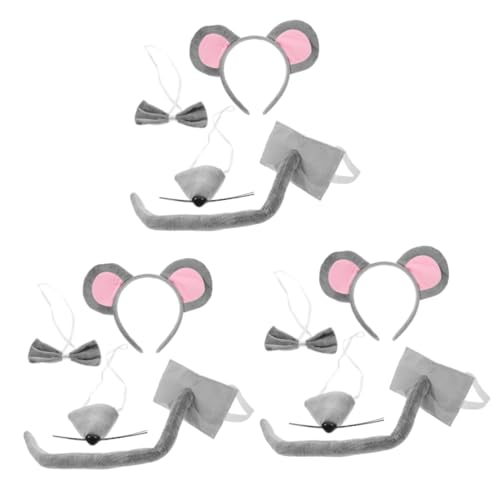 Healvian 3 Sätze Tierkostüm Set Graue Ohren Haarreif mit und Fliege für Cosplay Party Halloween Teiliges Kostümzubehör für Erwachsene von Healvian