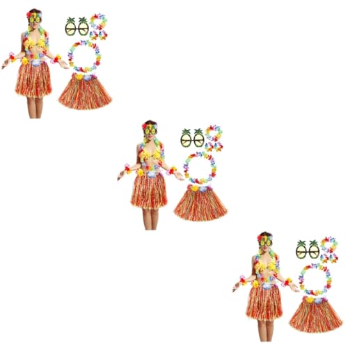 Healvian 3 Sets Grasrock Anzug Grasröcke Für Party Festival Grasröcke Für Erwachsene Brillen Babys Frauen Gastgeschenk Frau Gras Outfits Requisite Sonne Luau Grasröcke von Healvian