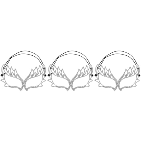 Healvian 3 Stück Damen Rhinestones Maske für Halloween Masquerade Halbmaske für Kostümpartys Karneval und Maskenball Luxuriöse Silberne Accessoires für Festliche Anlässe von Healvian
