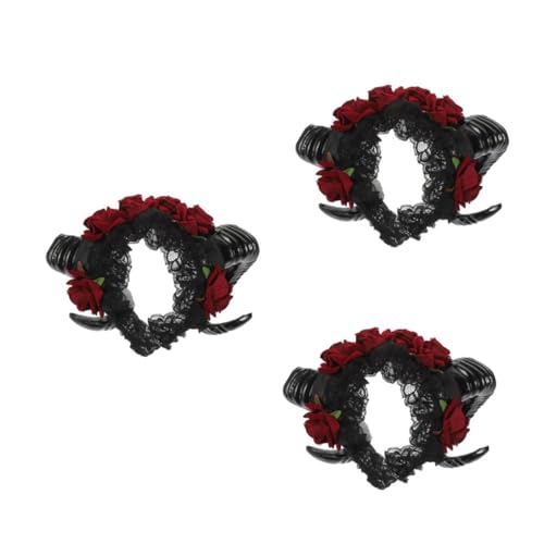 Healvian 3 Stück Halloween Schafhorn Haarreif mit Rosen Leichter Komfortabler Stirnband Kopfschmuck für Damen für Halloween Kostüm Cosplay Party und Festliche Anlässe von Healvian