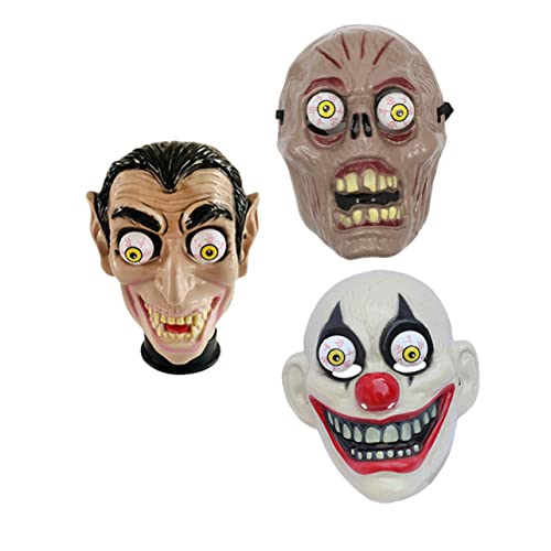 Healvian 3Stücke Halloween Schreckliche Masken mit Federaugen Gruselige Cosplay Masken für Partys Vampir Zombie und Clown Requisiten für Unvergessliche Fotos von Healvian