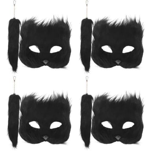 Healvian 4 Sätze Fuchsmaske mit Set Teiliges Kostüm für Halloween Cosplay und Maskenball Fluffy Tiermaske und Tierisch Spaß für Partys und von Healvian