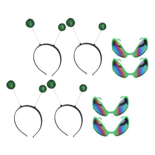 Healvian 4 Sätze Grüne ausgefallene Brillen und Haarreifen für Festival Kostüm Party Deko Flexible Lustige Accessoires für Karneval Silvester Geburtstag und Mottopartys Zufällige Farbe von Healvian
