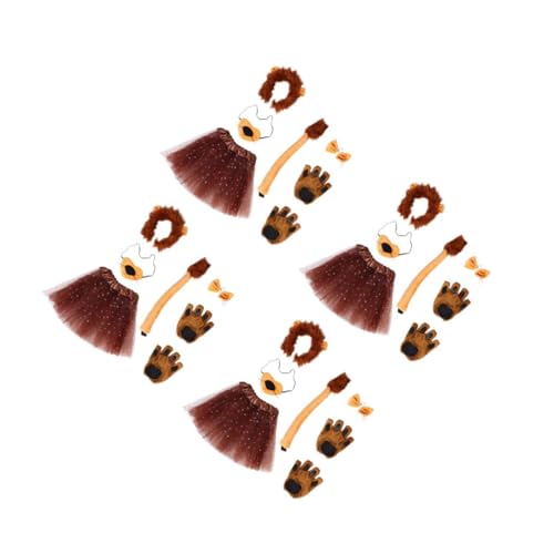 Healvian 4 Sätze Löwenkostüm Set für Erwachsene Teiliges Karneval und Halloween Cosplay Kit mit Stirnband und Rock Lustige Tierkostüme für Festivals und Aufführungen von Healvian
