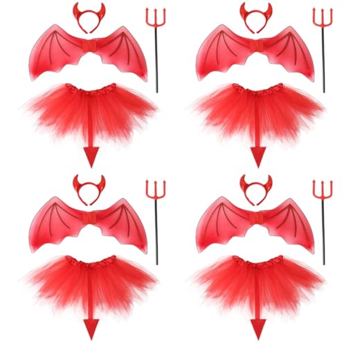 Healvian 4 Sätze Teufel Kostüm Zubehör Set für Teiliges Teufelsflügel Set für Halloween Karneval und Cosplay Events für Partys und Schultheater Teufel Headband und Rock zur Perfekten von Healvian