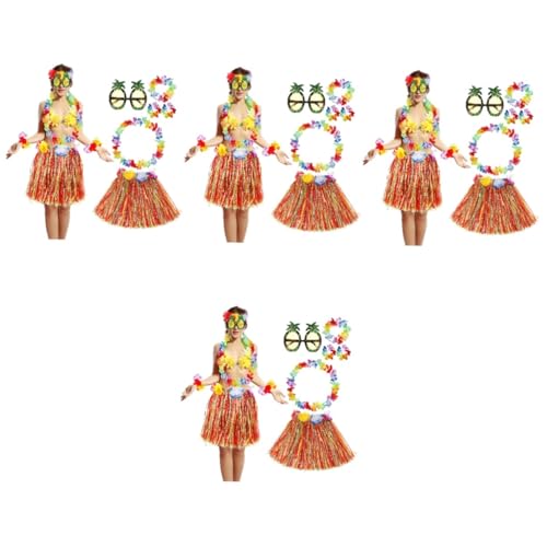 Healvian 4 Sets Grasrock Anzug Lady Luau Outfits Für Mädchen Frau Grasröcke Für Erwachsene Frauen Party Gras LED Sonne Luau Grasröcke Brille Favor Prop Kunststoff von Healvian