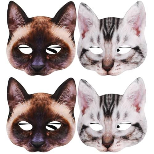 Healvian 4 Stck. Halloween Katzenmaske Realistische Tiermaske für Kostümpartys Maskeraden und Cosplay für Erwachsene von Healvian