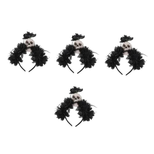 Healvian 4 Stück Halloween Haarreif mit Gruseligem und Künstlichen Blumen Leichter Stirnband für Damen Vielseitiges Party und Cosplay Accessoire für Halloween und Tag Toten Kostüme von Healvian