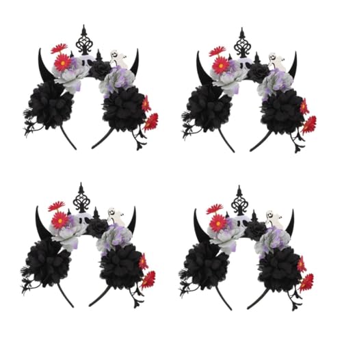 Healvian 4 Stück Halloween Teufel Hörner Haarreif mit Blumen Weiches Wiederverwendbares Kostüm Accessoire für Damen Vielseitiges Party Haarband für und Karneval von Healvian