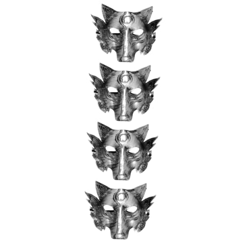 Healvian 4 Stück Wolf Cosplay Maske für Halloween Realistische Wolfsmaskerade Leichte und Komfortable Tiermaske für Kostümpartys Cosplay und Mottopartys Retro Silber von Healvian
