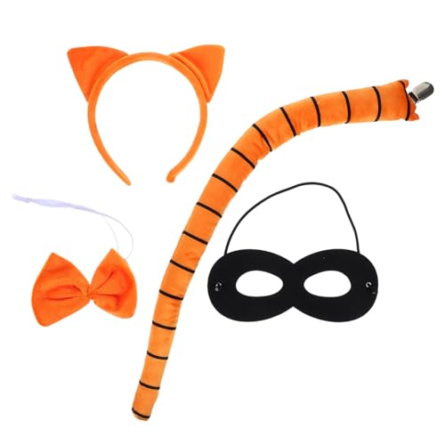 Healvian 4Stücke Teiliges Katzenkostüm Set mit Katzenohren Haarreif Fliege Augenabdeckung für Halloween Partys Tier Cosplay Verkleidungen Verstellbar von Healvian