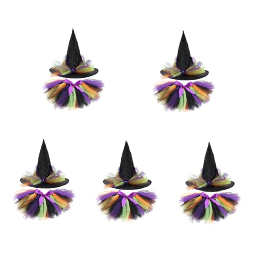 Healvian 5 Sätze Hexenkostüm für Mädchen mit Tüllrock und Hut Waschbares Halloween Kostüm für Karneval und Kostümpartys von Healvian