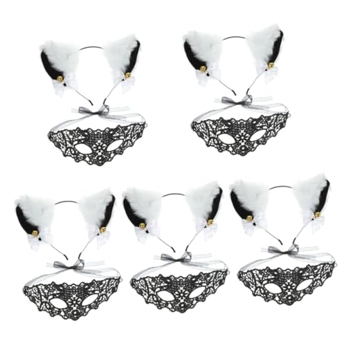 Healvian 5 Sätze Katzenohren Maske Set für Halloween Teiliges Kostüm Accessoire mit Schwarzem und Katzenohren Haarreif für Cosplay und Partys von Healvian