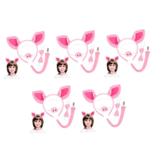 Healvian 5 Sätze Plüsch Schwein Kostüm Set mit Rosa Schweineohren Haarreif Abnehmbarer Schweineschwanz Schleife und Nasenrequisite Leichtes Tierkostüm Zubehör für Halloween Karneval Spa und von Healvian