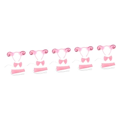 Healvian 5 Sätze Tierkostüm Schaf Horn Kopfband und Set Cosplay Accessoire für Halloween und Partys Rosa Glitzer Langlebig und Niedliches Design für Tierverkleidungen von Healvian
