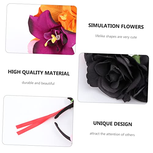 Healvian 5 Stück Blumen Haarband Damen Rosenkranz Festival Haarschmuck Stirnband Halloween Kostüm Haarkranz Schwarz für Party Urlaub Cosplay von Healvian