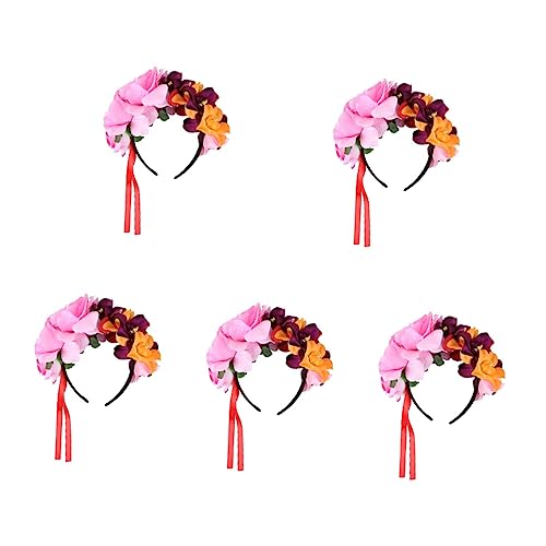 Healvian 5 Stück Blumenkranz Stirnband mit Rosendetails Modischer Festival Haarschmuck für Damen und Verstellbares Boho Haarband für Halloween Hochzeit und Strandfeiern von Healvian