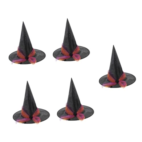 Healvian 5 Stück Dekorativer Hexenhut Damen Halloween Party Cosplay Zubehör Schwarzer Zaubererhut Hautfreundlich und Langlebig für Kostüm und Festtagsdekoration von Healvian