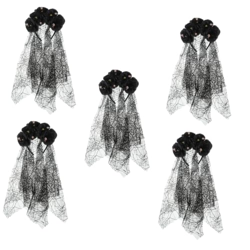 Healvian 5 Stück Gothic Lolita Haarschmuck mit Schleier und Künstlichen Blumen Halloween Kopfschmuck für Cosplay Stirnband Schwarzer Spitzen Haarreif für Party und Fest von Healvian