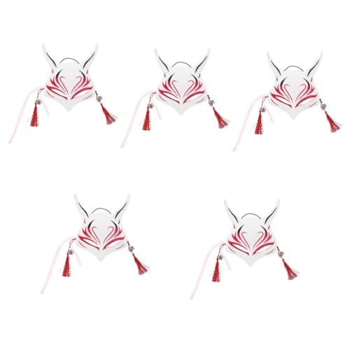 Healvian 5 Stück Halloween Fuchsmaske Cosplay Tiermaske für Kostümpartys Bequeme und Langlebige Maske Japanische Fuchsmaske für Unvergessliche Feiern für Halloween und Maskenbälle von Healvian