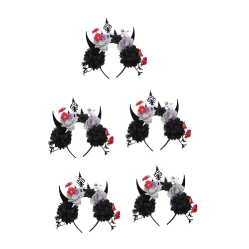 Healvian 5 Stück Halloween Haarreif mit Teufelshörnern und Blumen Wiederverwendbares Dämonen Kostüm Accessoire für Frauen Geeignet für Halloween Party Maskerade und Karneval Dress Up von Healvian