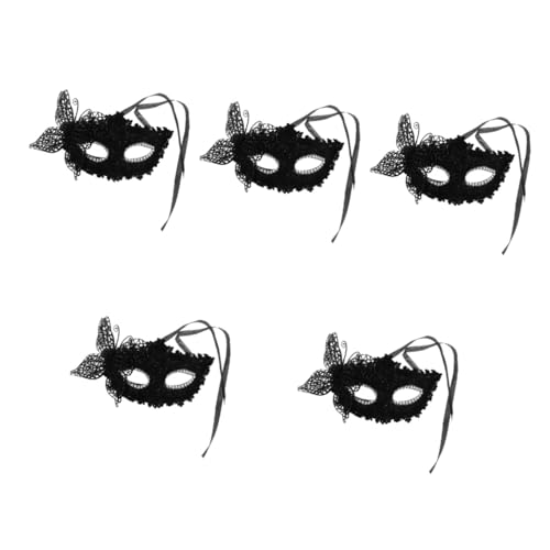 Healvian 5 Stück Halloween Halbmaske Venezianische Maske für Damen Karnevalsmaske Schwarz mit Seitenflügeln für Partys und Cosplay Ereignisse von Healvian