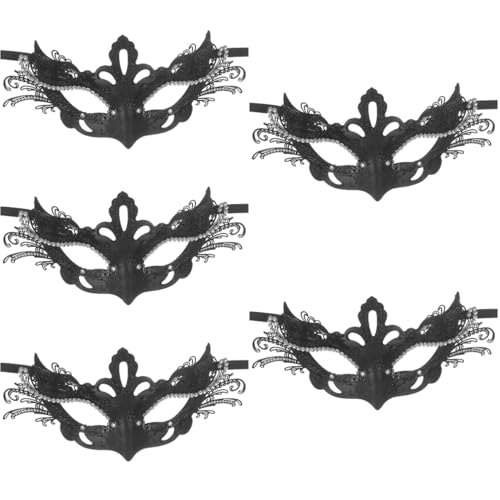Healvian 5 Stück Halloween Maske für Frauen Schwarz Metallische Butterfly Maske für Maskerade Kostümparty und Bühnenauftritte mit Verstellbarem Gummiband Stilvolles Partyzubehör von Healvian