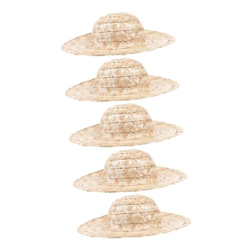 Healvian 5 Stück Handgefertigte Kleine Handgewebte Strohhüte Natürliche DIY Bastelaccessoires für Puppen Bären und Rustikale Dekoration Langlebige Mini Strohhut Deko für Zuhause und von Healvian