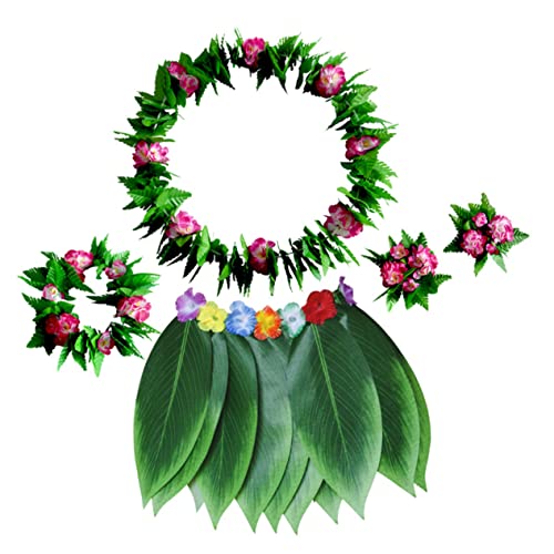 Healvian 5 Stück Hawaii Stoff Blattrock Girlanden Dekorationen Blumengirlande Ornament Bekleidung Kränze Outfits Kostüme Hawaii Partyrock Hula Rock Tropischer Rock Rosy von Healvian